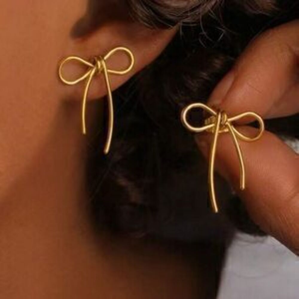 Gold Plated Bow Knot Earrings Tarnish Resistant Minimalist Dainty Minimalist...